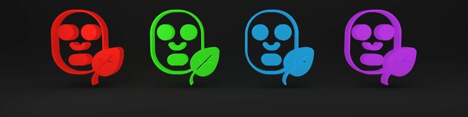 Colorful Facial cosmetic mask icon isolated on black background. Cosmetology, medicine and health care. Minimalism concept. 3D render illustration