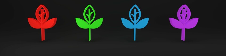 Colorful Leaf icon isolated on black background. Leaves sign. Fresh natural product symbol. Minimalism concept. 3D render illustration