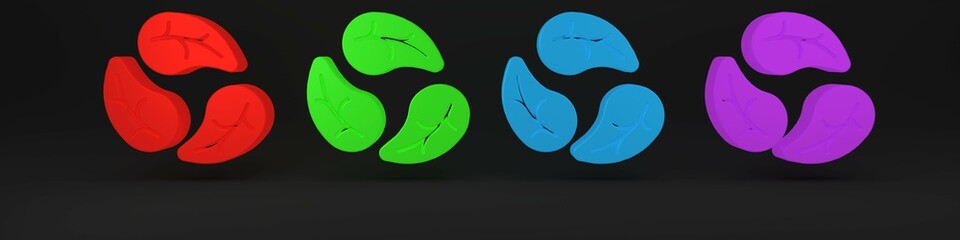 Colorful Leaf icon isolated on black background. Leaves sign. Fresh natural product symbol. Minimalism concept. 3D render illustration