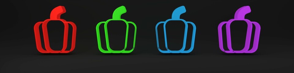 Colorful Bell pepper or sweet capsicum icon isolated on black background. Minimalism concept. 3D render illustration