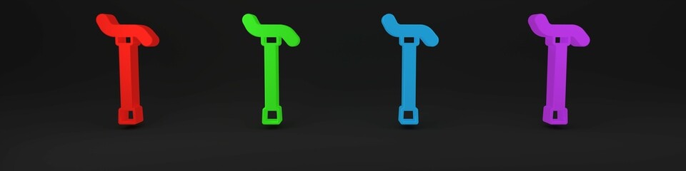 Colorful Walking stick cane icon isolated on black background. Minimalism concept. 3D render illustration
