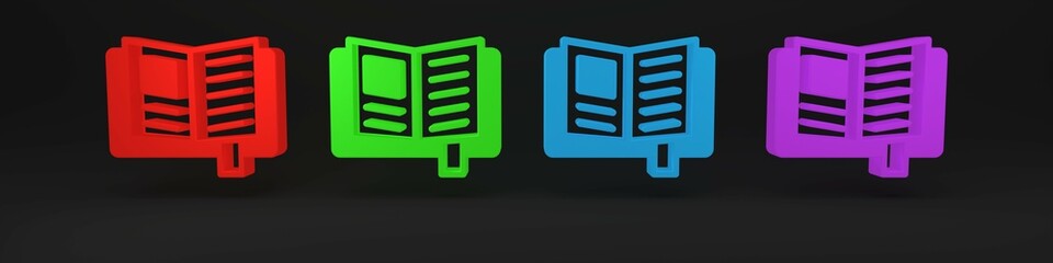 Colorful Reading book icon isolated on black background. Minimalism concept. 3D render illustration