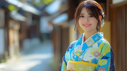 Fototapeta premium Beautiful Woman in Traditional Japanese Kimono