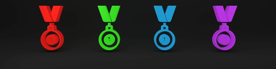 Colorful Medal icon isolated on black background. Winner symbol. Minimalism concept. 3D render illustration