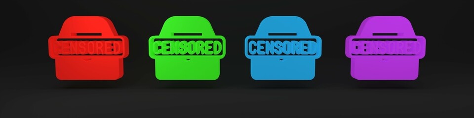 Colorful Censored stamp icon isolated on black background. Minimalism concept. 3D render illustration