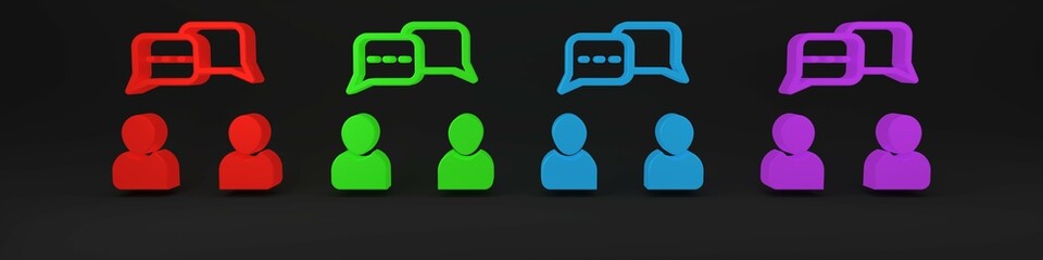 Colorful Speech bubble chat icon isolated on black background. Message icon. Communication or comment chat symbol. Minimalism concept. 3D render illustration