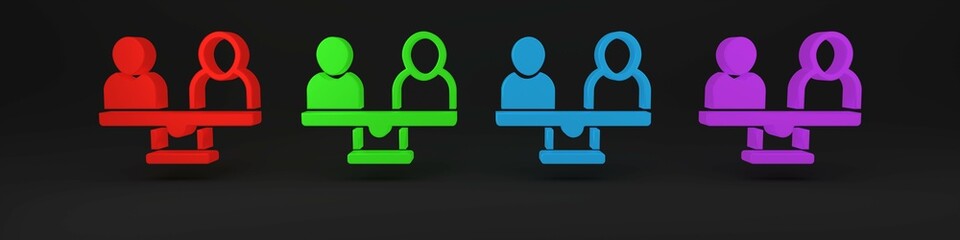 Colorful Gender equality icon isolated on black background. Equal pay and opportunity business concept. Minimalism concept. 3D render illustration