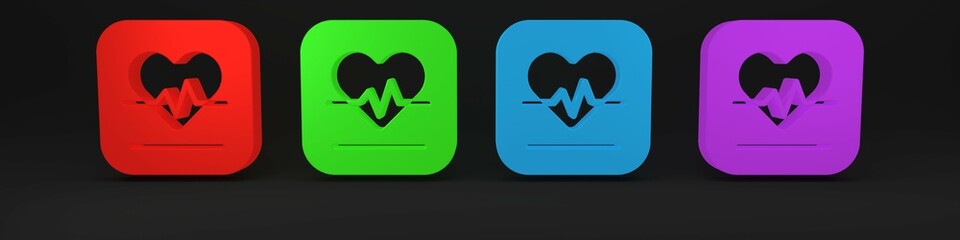 Colorful Heart rate icon isolated on black background. Heartbeat sign. Heart pulse icon. Cardiogram icon. Minimalism concept. 3D render illustration