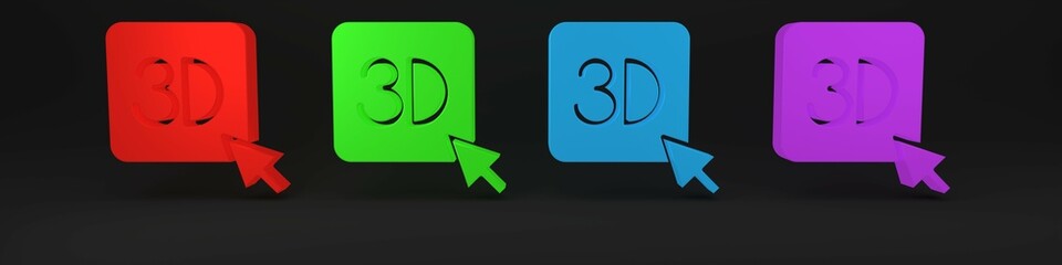 Colorful 3D printer icon isolated on black background. 3d printing. Minimalism concept. 3D render illustration