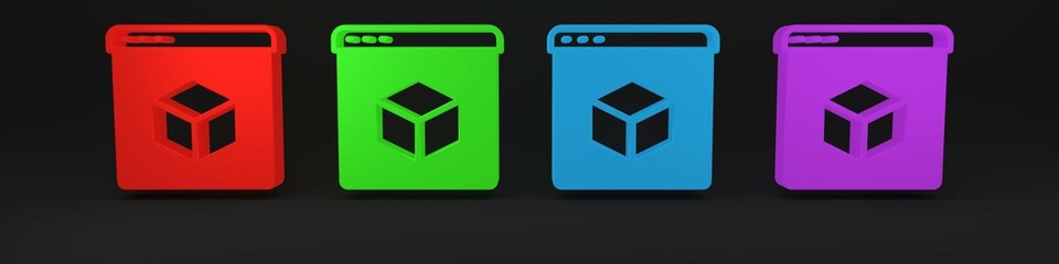 Colorful 3D printer icon isolated on black background. 3d printing. Minimalism concept. 3D render illustration