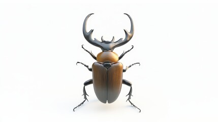 Fototapeta premium Lifelike image of a brown stag beetle with prominent mandibles, standing tall against a white background