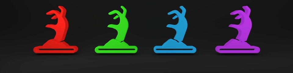 Colorful Zombie hand icon isolated on black background. Arm monster dead. Happy Halloween party. Minimalism concept. 3D render illustration