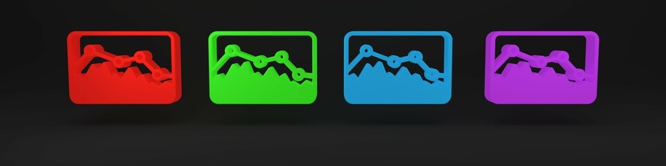 Colorful Music wave equalizer icon isolated on black background. Sound wave. Audio digital equalizer technology, console panel, pulse musical. Minimalism concept. 3D render illustration