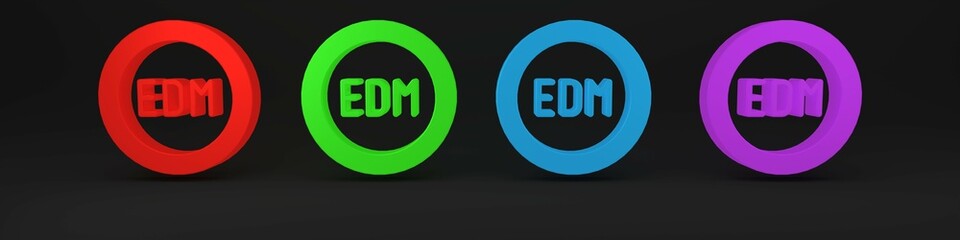 Colorful EDM electronic dance music icon isolated on black background. Minimalism concept. 3D render illustration