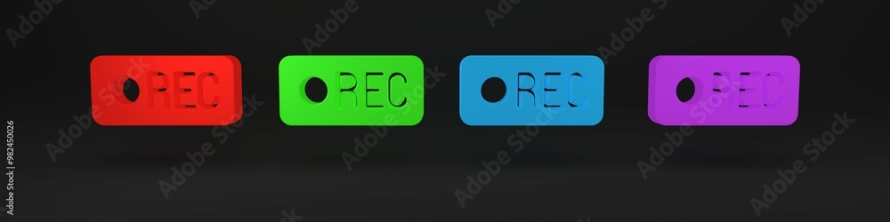 Poster colorful record button icon isolated on black background. rec button. minimalism concept. 3d render 