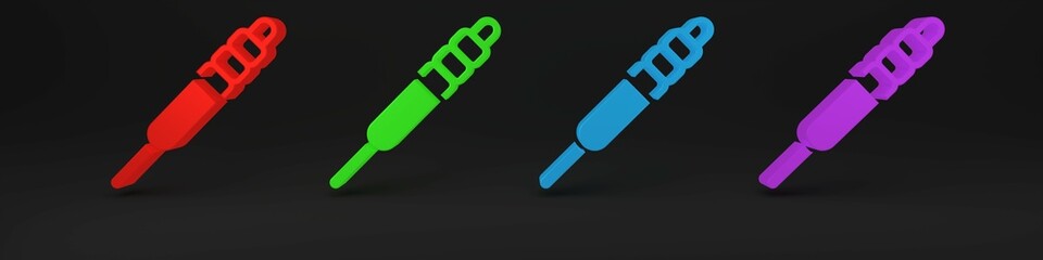 Colorful Audio jack icon isolated on black background. Audio cable for connection sound equipment. Plug wire. Musical instrument. Minimalism concept. 3D render illustration