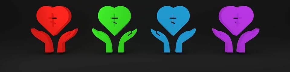 Colorful Religious cross in the heart inside icon isolated on black background. Love of God, Catholic and Christian symbol. People pray. Minimalism concept. 3D render illustration