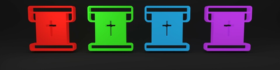 Obraz premium Colorful Flag with christian cross icon isolated on black background. Minimalism concept. 3D render illustration