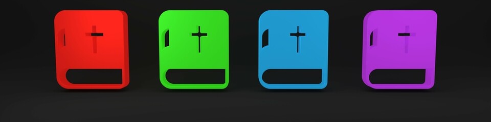 Fototapeta premium Colorful Holy bible book icon isolated on black background. Minimalism concept. 3D render illustration