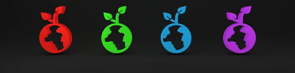 Colorful Volunteer team planting trees icon isolated on black background. Represents ecological protection, protecting plants and trees. Minimalism concept. 3D render illustration