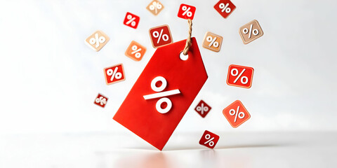 Flat Levitating Price Tag with Promotion Icons - E-Commerce Marketing Design for Special Offers and Discounts in Clean Vector Style