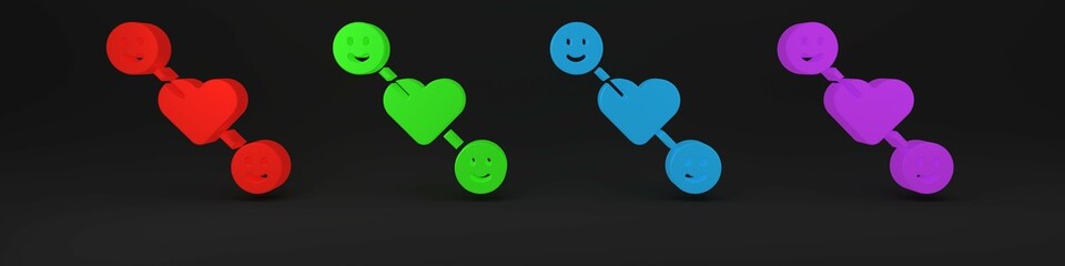 Colorful Romantic relationship icon isolated on black background. Romantic relationship or pleasant meeting concept. Minimalism concept. 3D render illustration