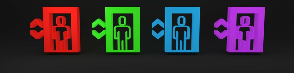 Colorful Lift icon isolated on black background. Elevator symbol. Minimalism concept. 3D render illustration