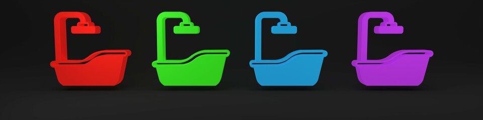 Colorful Bathtub icon isolated on black background. Minimalism concept. 3D render illustration