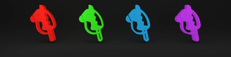 Colorful Toy horse icon isolated on black background. Minimalism concept. 3D render illustration