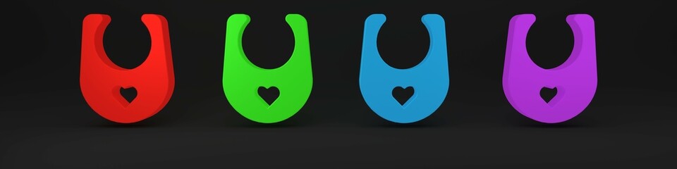 Colorful Baby bib icon isolated on black background. Minimalism concept. 3D render illustration