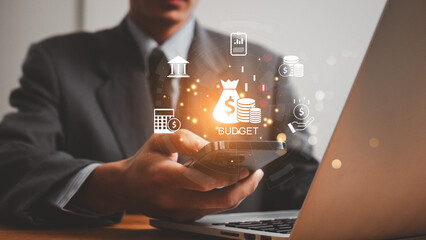 Budget and financial planning concept. Corporate finance and annual strategic plan. Calculate...