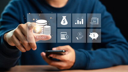 Budget and financial planning concept. Corporate finance and annual strategic plan. Calculate...
