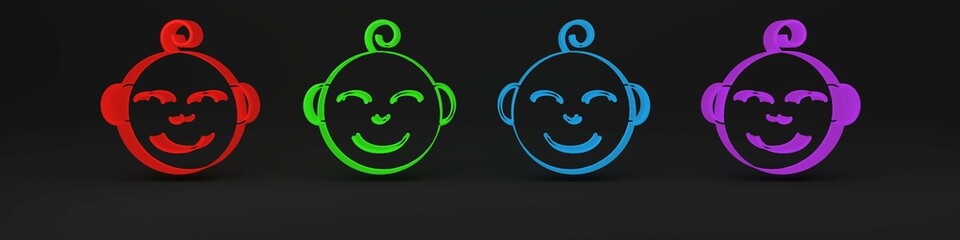 Colorful Happy little boy head icon isolated on black background. Face of baby boy. Minimalism concept. 3D render illustration