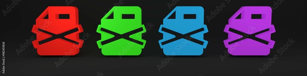 Poster colorful delete file document icon isolated on black background. rejected document icon. cross on pa
