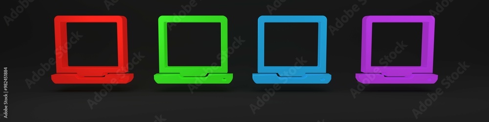 Poster colorful laptop icon isolated on black background. computer notebook with empty screen sign. minimal