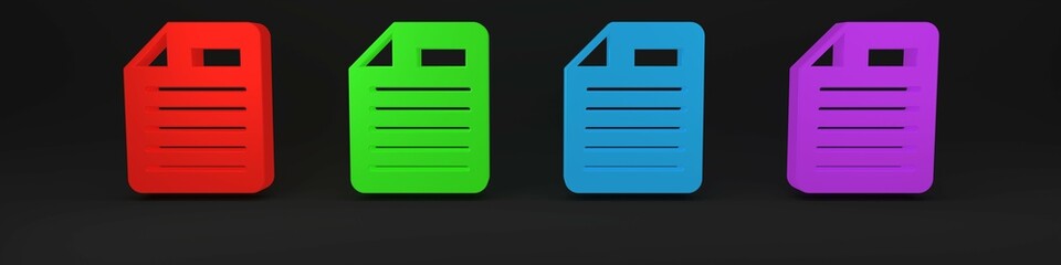 Colorful File document icon isolated on black background. Checklist icon. Business concept. Minimalism concept. 3D render illustration