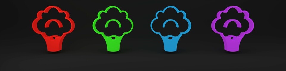 Colorful Broccoli icon isolated on black background. Minimalism concept. 3D render illustration