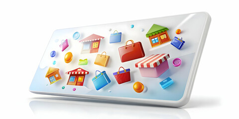 3D Glossy Business Card with Floating Retail Icons - Modern & Professional Design for Business & Retail Promotions on White Background