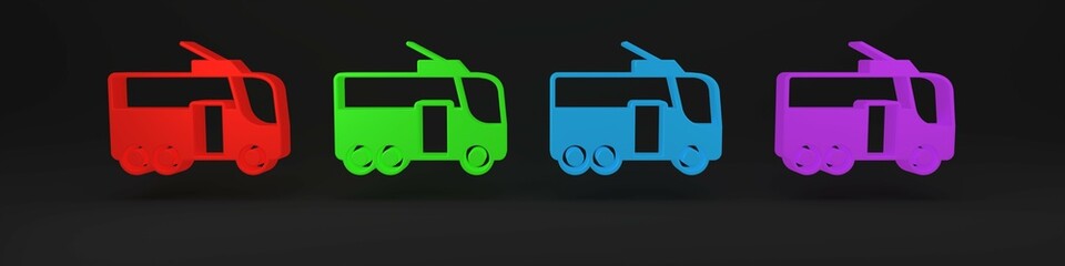 Colorful Trolleybus icon isolated on black background. Public transportation symbol. Minimalism concept. 3D render illustration