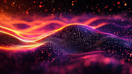 Obraz premium Vibrant abstract waves of colorful particles and lights create a dynamic visual experience in a digital landscape