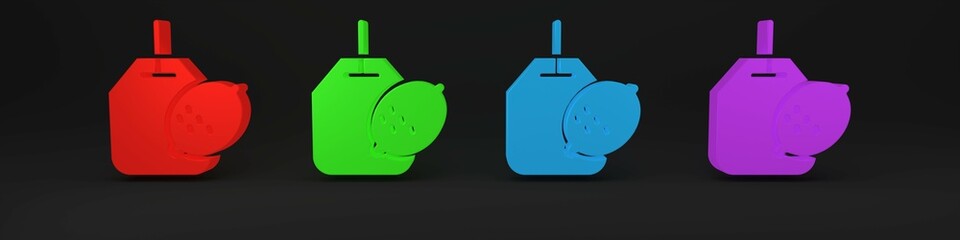 Colorful Tea bag with lemon icon isolated on black background. Minimalism concept. 3D render illustration
