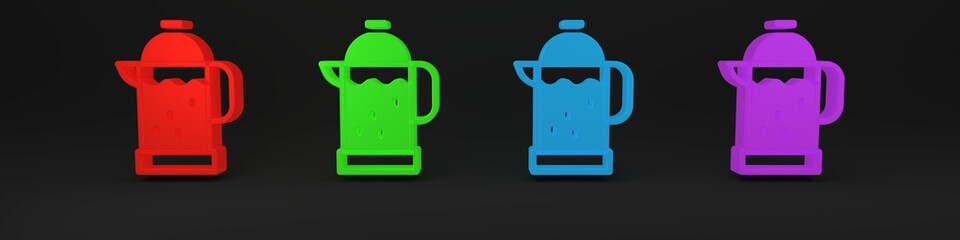 Colorful French press icon isolated on black background. Minimalism concept. 3D render illustration