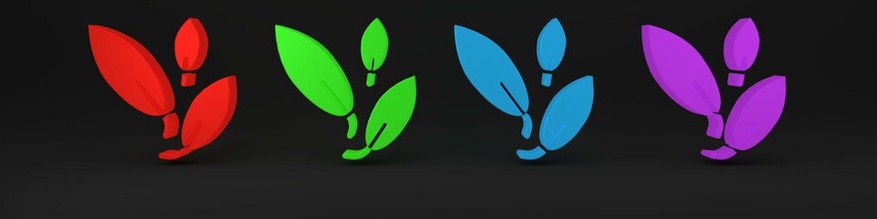 Colorful Tea leaf icon isolated on black background. Tea leaves. Minimalism concept. 3D render illustration