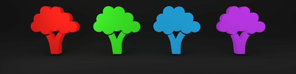 Colorful Broccoli icon isolated on black background. Minimalism concept. 3D render illustration