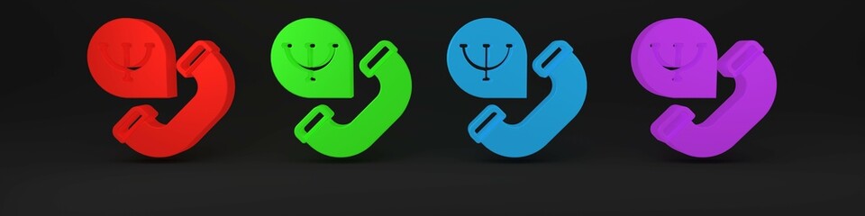 Colorful Online psychological counseling distance icon isolated on black background. Psychotherapy, psychological help, psychiatrist online consulting. Minimalism concept. 3D render illustration