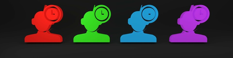 Colorful Insomnia icon isolated on black background. Sleep disorder with capillaries and pupils. Fatigue and stress. Minimalism concept. 3D render illustration