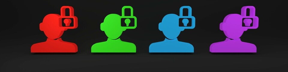 Colorful Closed personality icon isolated on black background. Introvert psychology. Minimalism concept. 3D render illustration