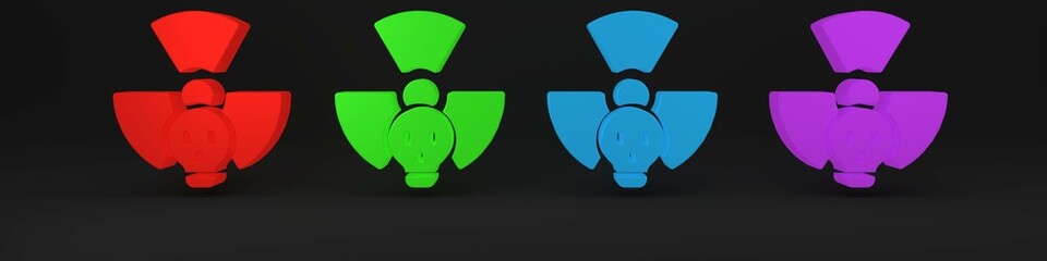 Colorful Radioactive icon isolated on black background. Radioactive toxic symbol. Radiation hazard sign. Minimalism concept. 3D render illustration