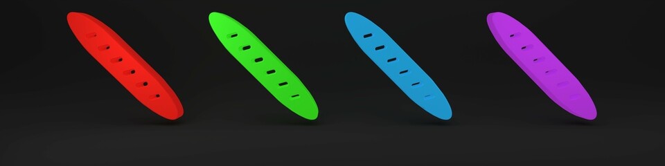 Colorful French baguette bread icon isolated on black background. Minimalism concept. 3D render illustration