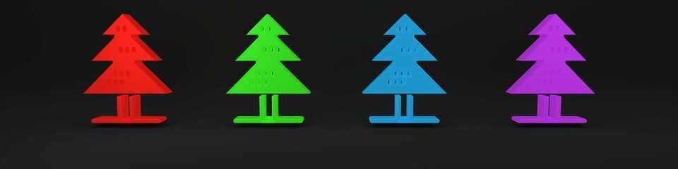 Colorful Tree icon isolated on black background. Forest symbol. Minimalism concept. 3D render illustration